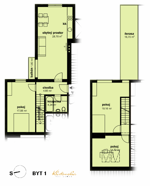 Byt 1 - půdorysy